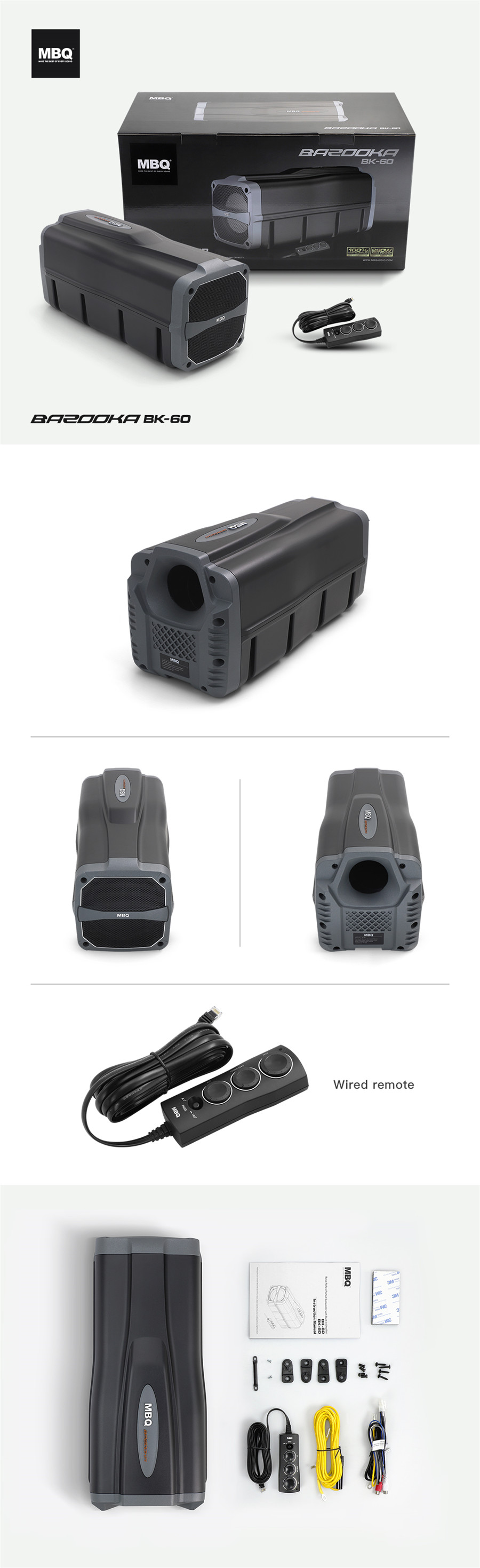 BK60 Bazooka Car Audio Active Subwoofer Aluminum Bass Tube Sub with